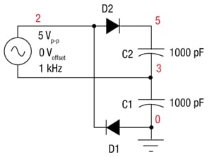 Full-wave voltage doubler consisting of two half-wave rectifiers Full-wave voltage doubler